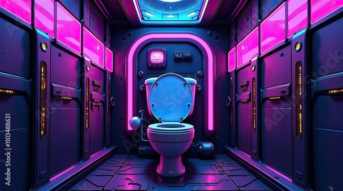 Futuristic Neon-Lit Bathroom Interior Design: A Cyberpunk Toilet Experience