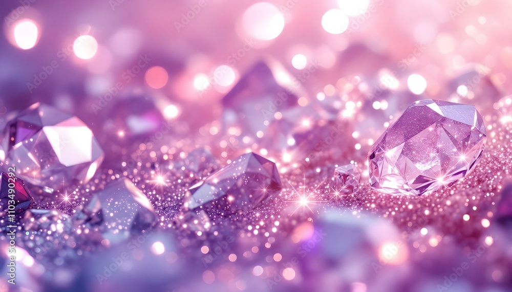 Close up of sparkling crystals with soft pink and purple hues. Elegant abstract luxury background. A vibrant display of multifaceted crystals reflecting soft pink and purple hues. Close up of sparkling crystals with soft pink and purple hues. Elegant abstract luxury background. A vibrant display of multifaceted crystals reflecting soft pink and purple hues.