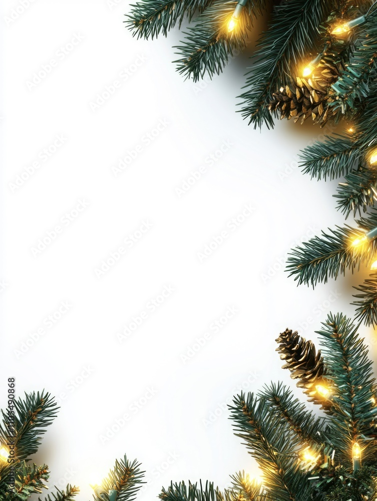 Pine needle garland with festive christmas lights in the background. Pine needle garland with festive christmas lights in the background.