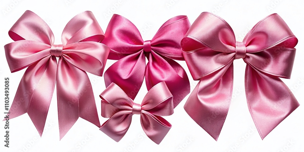 Collection of Pink Satin Ribbon Bows Isolated on a Clear Background, Perfect for Gift Wrapping, Crafting, and Decoration Purposes in High-Resolution Stock Photography Collection of Pink Satin Ribbon Bows Isolated on a Clear Background, Perfect for Gift Wrapping, Crafting, and Decoration Purposes in High-Resolution Stock Photography