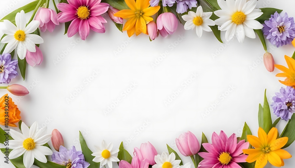 frame of colorful flowers isolated on white background with copy space, concept of spring, Mother Day, Women Day, wedding day frame of colorful flowers isolated on white background with copy space, concept of spring, Mother Day, Women Day, wedding day