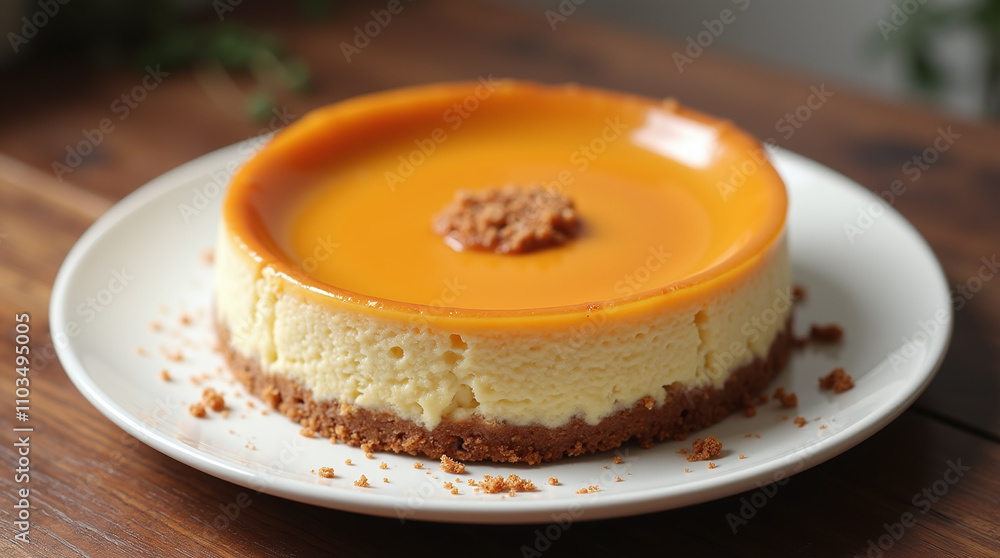 Caramel Cheesecake on a Plate, Dessert Cake Caramel Cheesecake on a Plate, Dessert Cake
