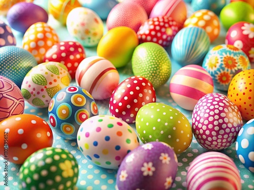 Colorful Easter Egg Pattern Background with Tilt-Shift Effect for Festive Celebrations and Seasonal Greeting Cards