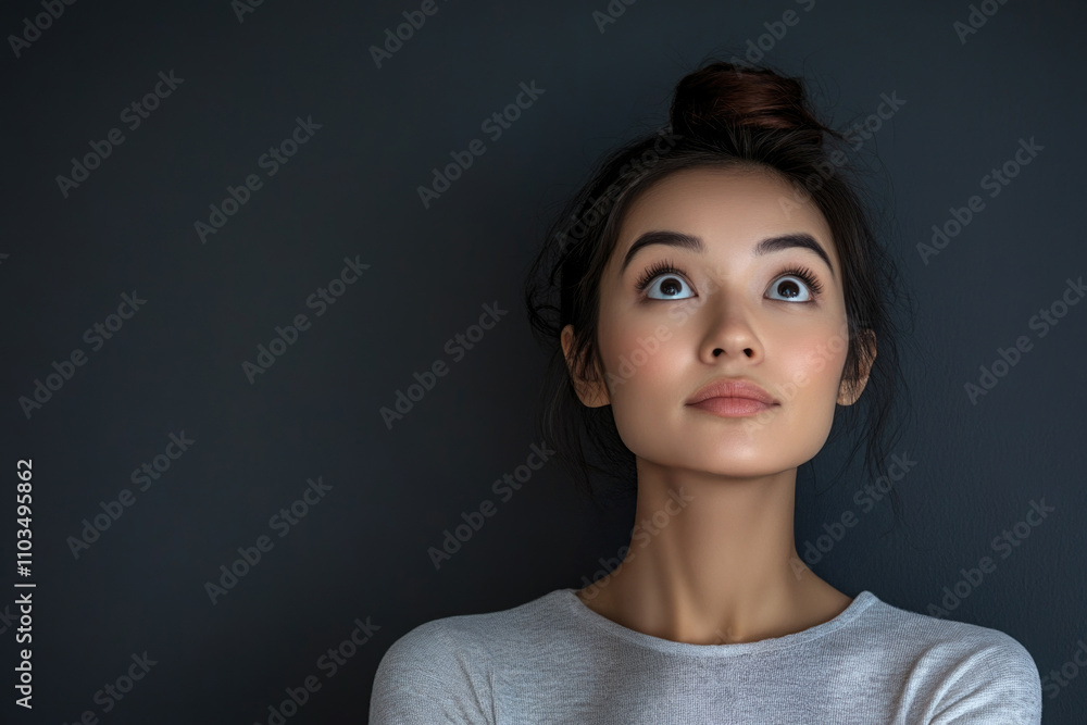 A portrait of a woman looking surprised or surprised. Her hands are on her cheeks and she has big eyes. A portrait of a woman looking surprised or surprised. Her hands are on her cheeks and she has big eyes.