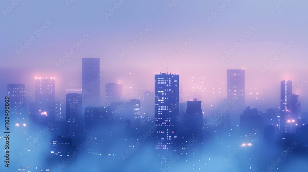 Fototapeta premium Cityscape at Dawn Soft Hues and Glowing Lights