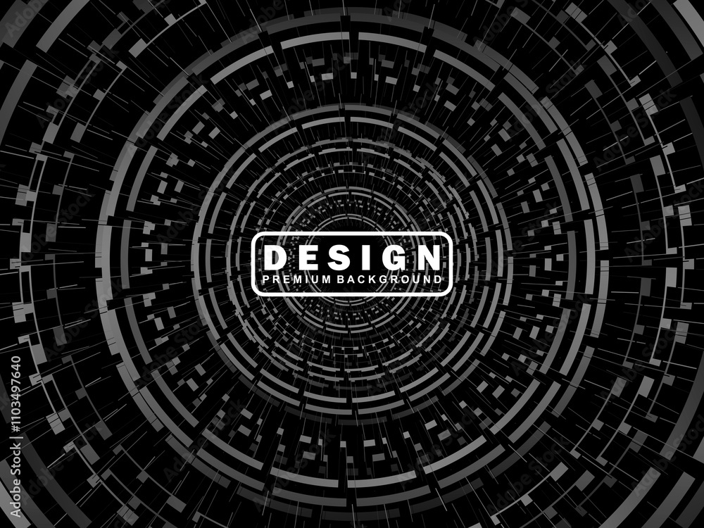 Abstract futuristic dark black background with circular wave design. Realistic 3d wallpaper with modern digital patterns. Perfect background for posters, websites, brochures, banners, apps, etc.