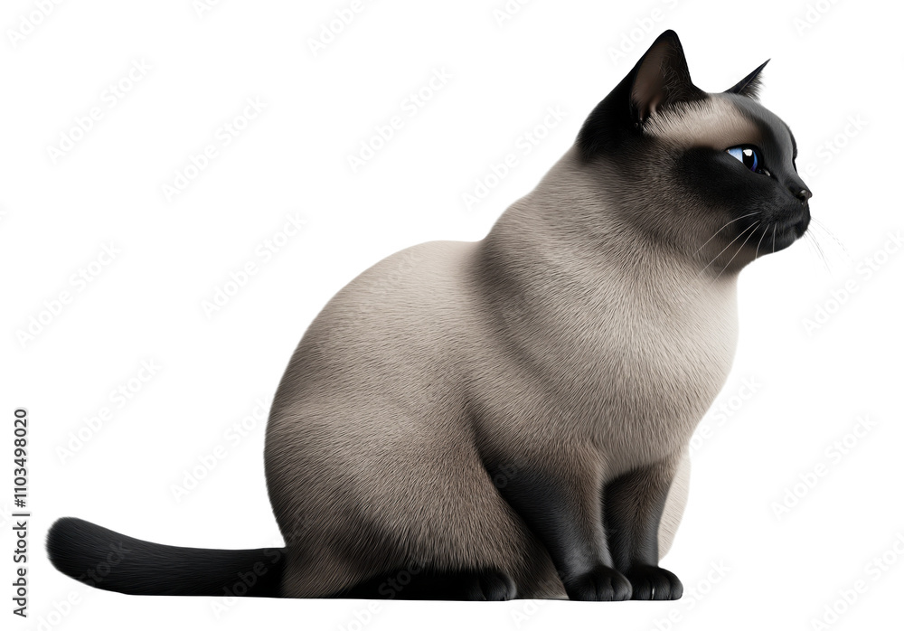 Side view of a Siamese cat sitting against a white background Side view of a Siamese cat sitting against a white background
