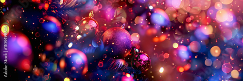 Festive Christmas background with colorful ornaments and shimmering lights creating a joyful atmosphere