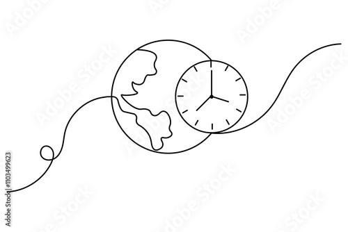 Eco earth hour of world earth day continuous hand draw concept global map outline vector illustration