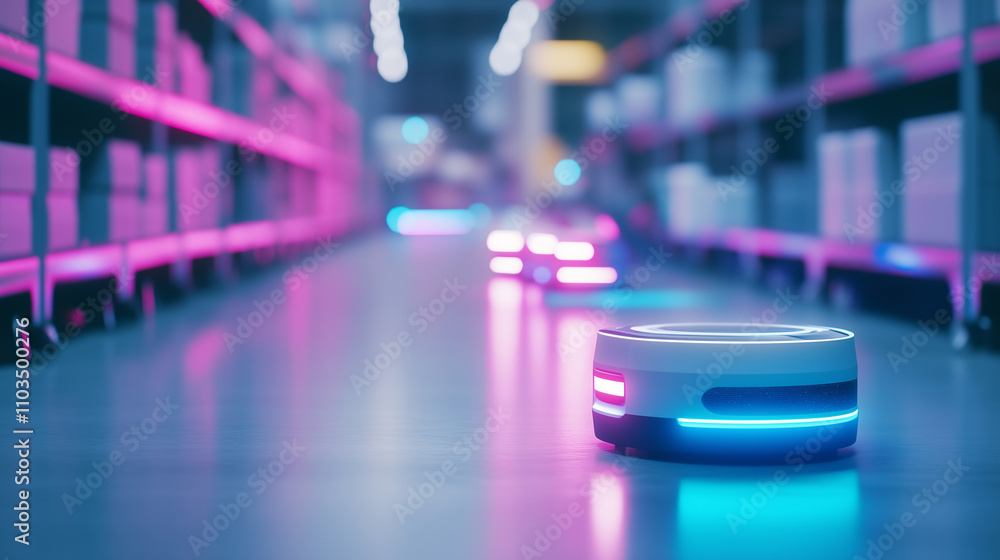 A state-of-the-art warehouse filled with autonomous robots efficiently navigating through shelves stacked with packages. The scene captures advanced robotics in action, showcasing A state-of-the-art warehouse filled with autonomous robots efficiently navigating through shelves stacked with packages. The scene captures advanced robotics in action, showcasing