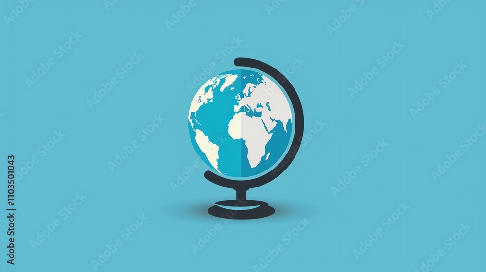 A flat design illustration of a globe on a blue background. A flat design illustration of a globe on a blue background.