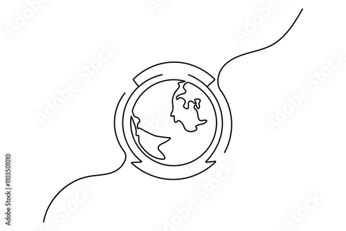 Eco earth hour of world earth day continuous hand draw concept global map outline vector illustration