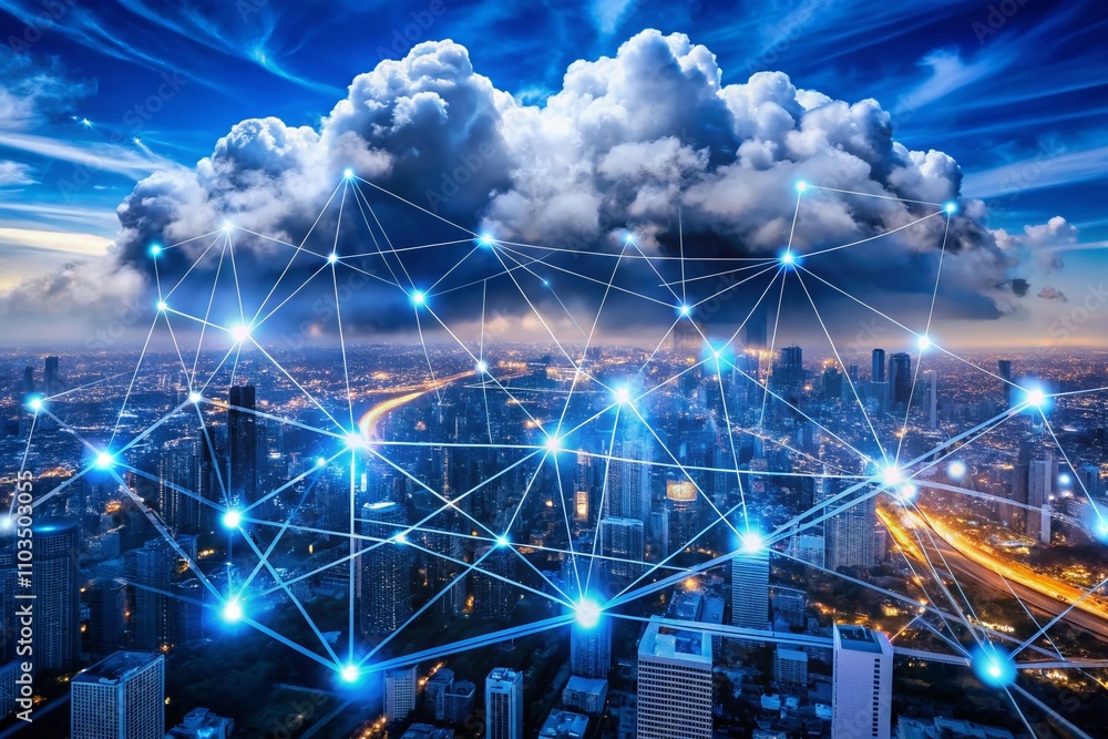 Conceptual Photography of Cloud Computing with Filled Line Design, Showcasing Data Transfer, Network Connections, and Digital Storage in a Modern Technology Environment Conceptual Photography of Cloud Computing with Filled Line Design, Showcasing Data Transfer, Network Connections, and Digital Storage in a Modern Technology Environment