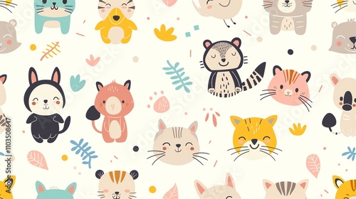 A colorful seamless pattern of cartoon cats.