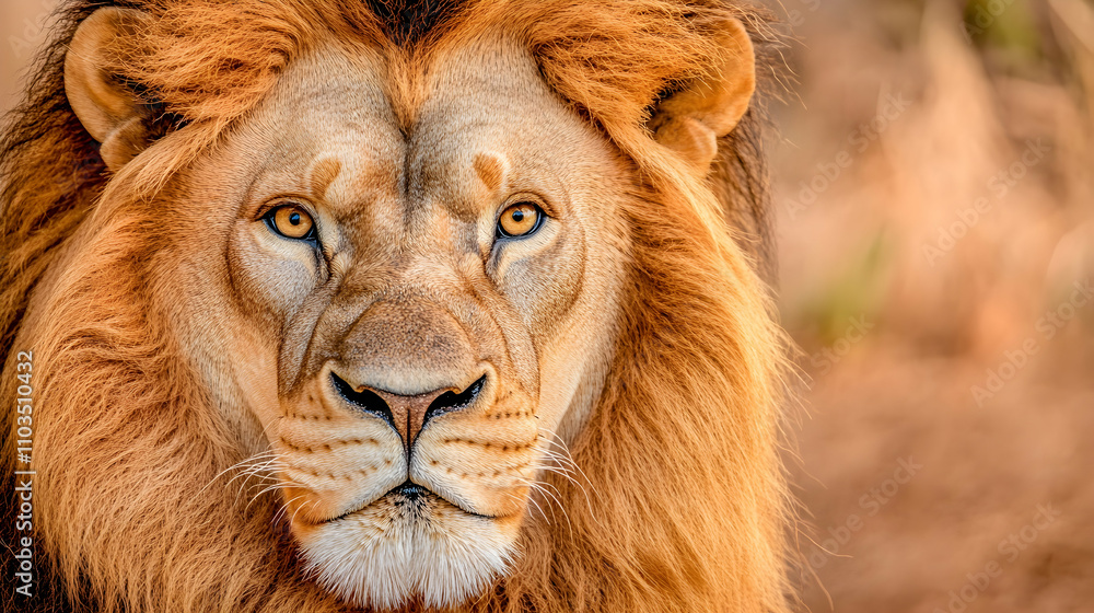 Fototapeta premium Majestic Lion with Striking Mane Gazing into the Distance