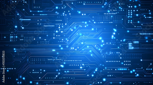 Wallpaper Mural Abstract Blue Circuit Board Design with Glowing Lights and Lines Torontodigital.ca