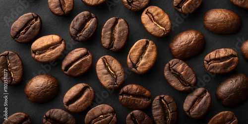 Coffee beans arranged beautifully on a dark surface for a rich brewing experience