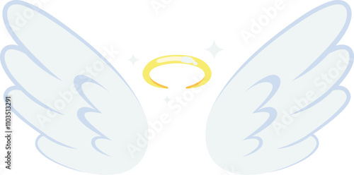 The wings of a white angel are shown with a golden halo