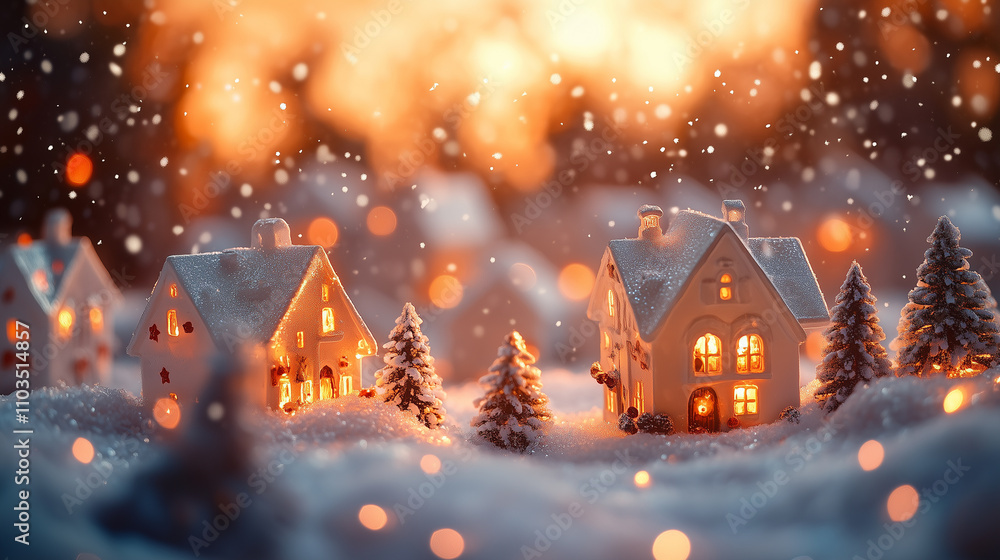 Christmas Village with Warm Lights and Snowy Sunset Christmas Village with Warm Lights and Snowy Sunset