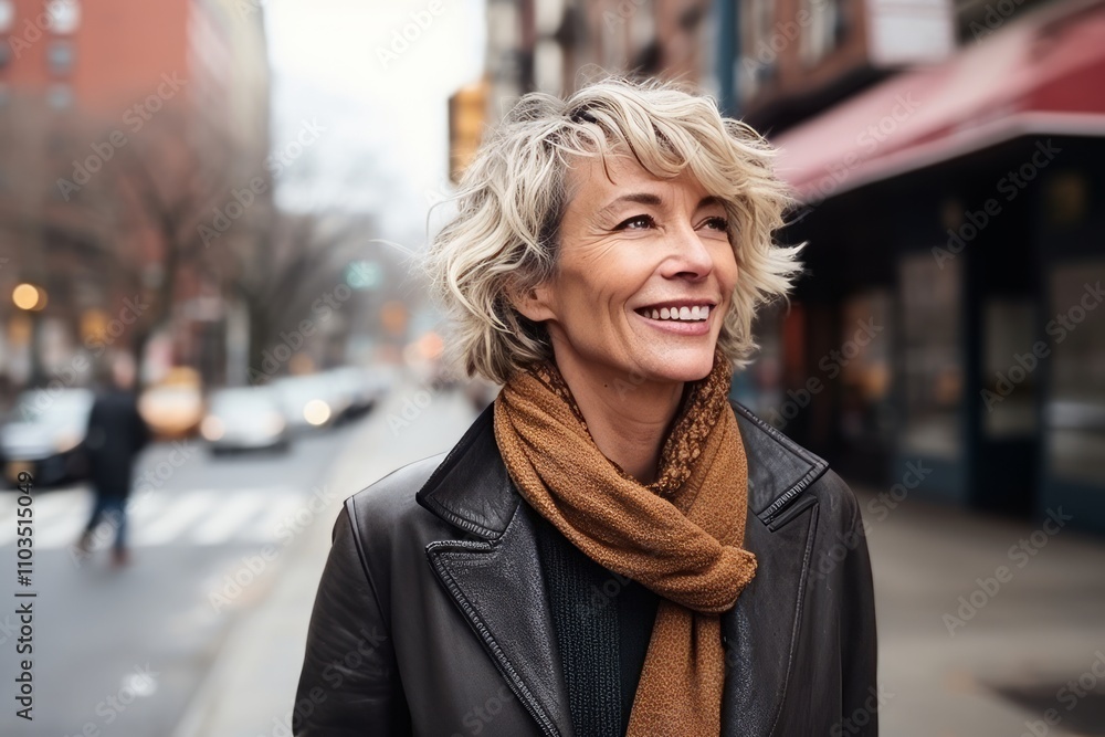 Portrait of a smiling middle-aged woman in New York City Portrait of a smiling middle-aged woman in New York City
