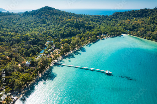 Beautiful Koh Kood island with tropical sea and resort on the beach