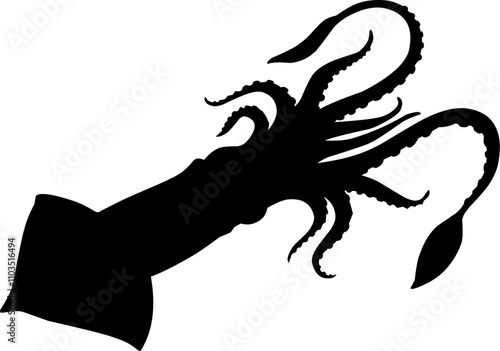 Squid silhouette vector art black and white