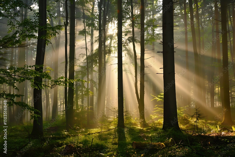 misty morning in the forest misty morning in the forest