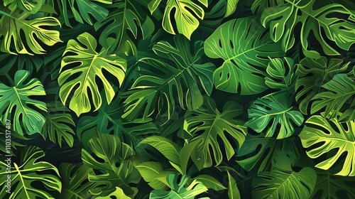 Lush, green, tropical leaves.