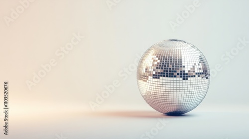 Retro-style silver disco ball with shiny tiles, isolated against a clean white backdrop