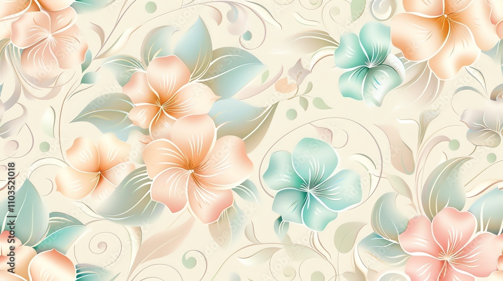 A floral pattern of pastel flowers on a cream background. A floral pattern of pastel flowers on a cream background.