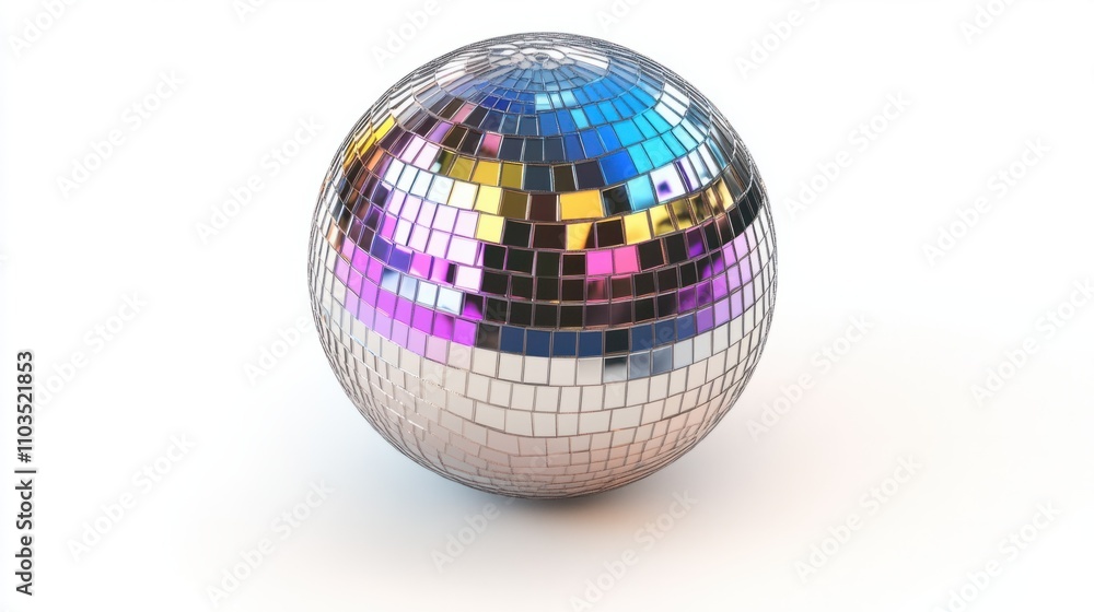 Small disco ball with a reflective surface, creating vibrant reflections, isolated on white Small disco ball with a reflective surface, creating vibrant reflections, isolated on white