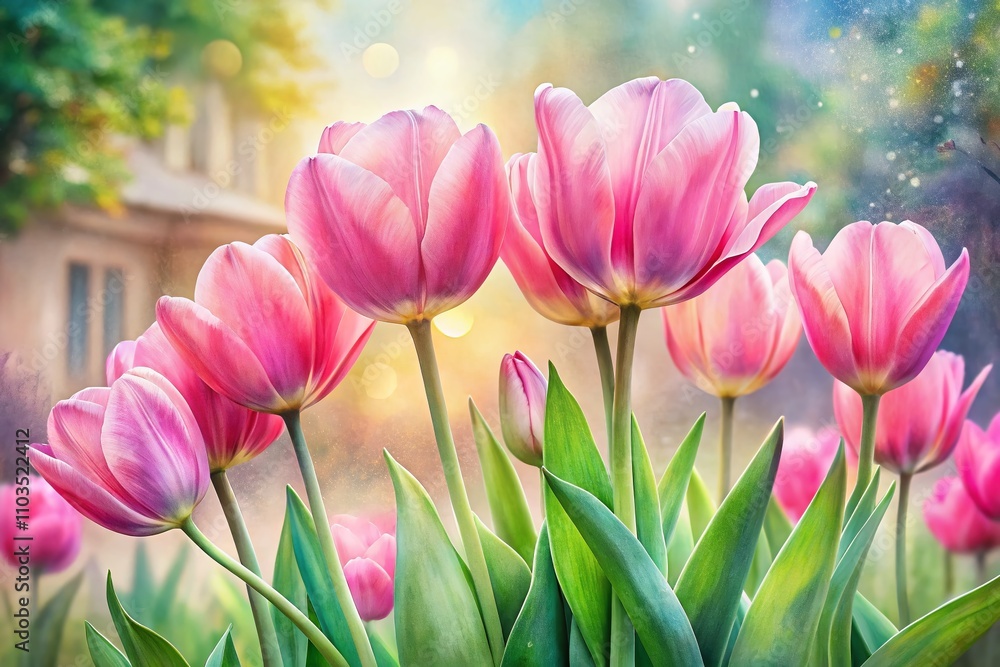 Delicate Pink Tulip Flower Watercolor Illustration with Soft Background for Botanical Art Lovers and Floral Decor Delicate Pink Tulip Flower Watercolor Illustration with Soft Background for Botanical Art Lovers and Floral Decor
