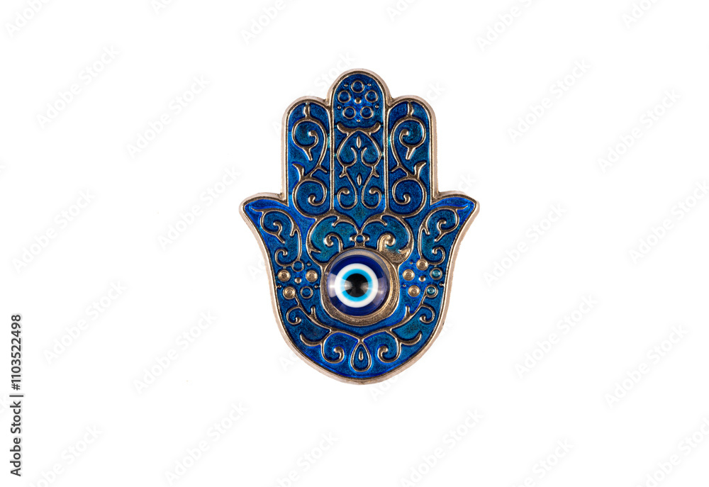 Hamsa hand amulet, the hand of God, hung in the home or worn for good health fortune and protection for the owner, popular in the Middle East and North Africa, also known as the hand of Fatima.
