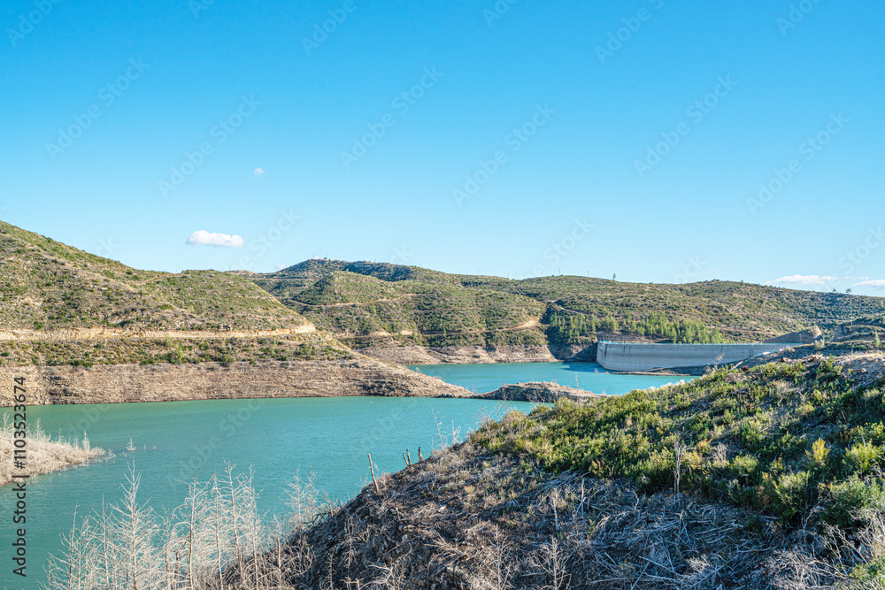 Naklejka premium The scenic view of Naras Dam near Manavgat which is known for hiking, trekking and camping in Antalya