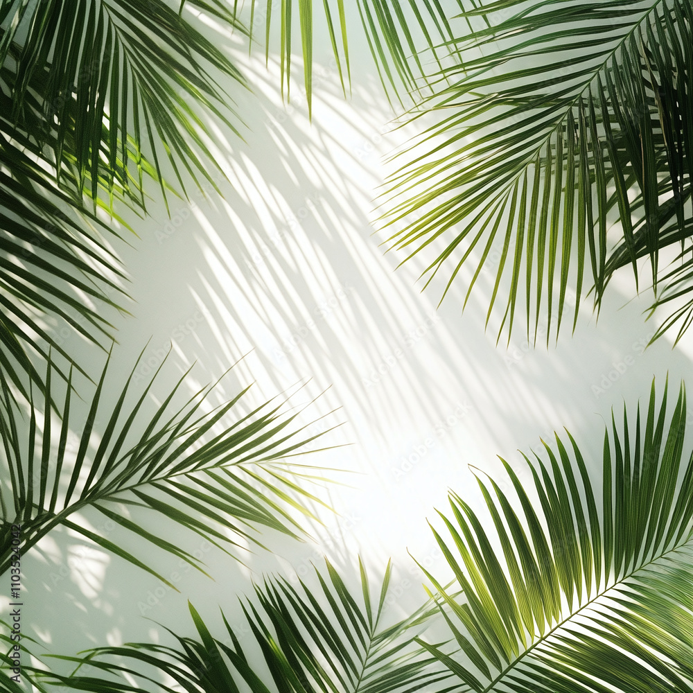 Naklejka premium background, background for text or product, product, design and graphics.exotic plants, palm trees on a light background.