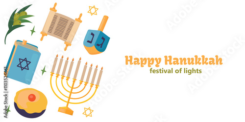 Happy Hanukkah Jewish holiday poster, banner, invitation, card
