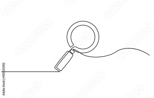 Continuous single line drawing of hand holding magnifying glass, line art vector illustration, Magnifying Glass continuous line drawing with color shapes, Magnifying Glass Continuous Line Icon.