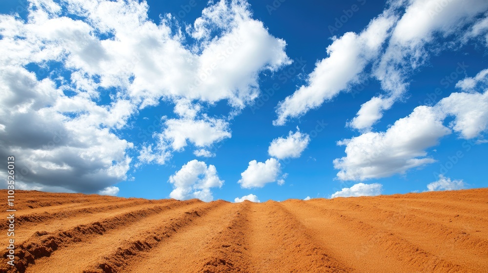 Expansive Blue Sky Over Freshly Tilled Brown Earth Fields Expansive Blue Sky Over Freshly Tilled Brown Earth Fields