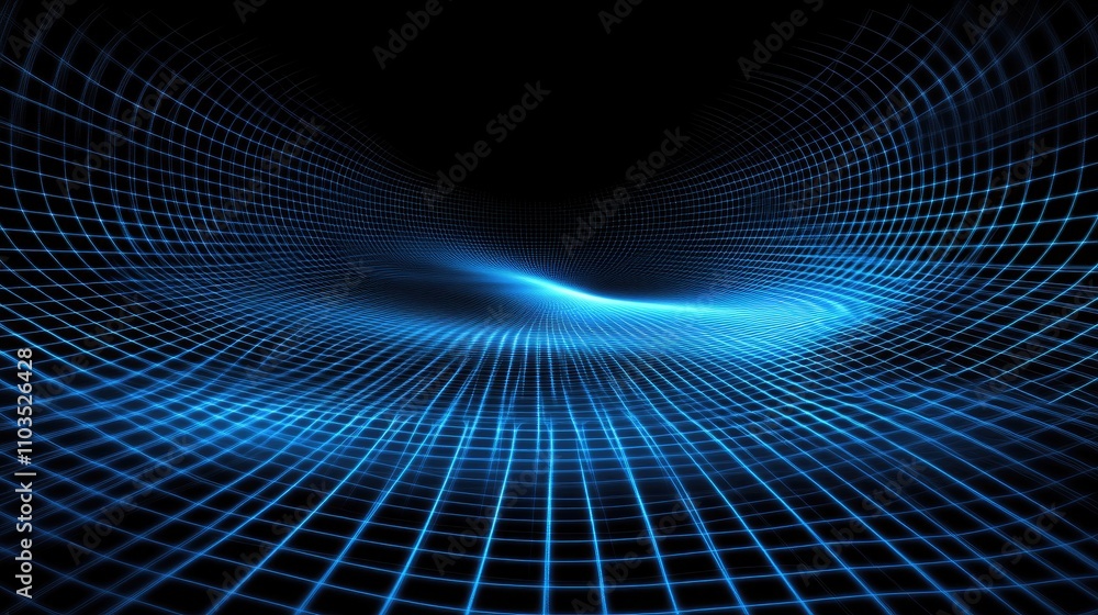 Futuristic Blue Grid Design with Flowing Lines in Dark Background Futuristic Blue Grid Design with Flowing Lines in Dark Background