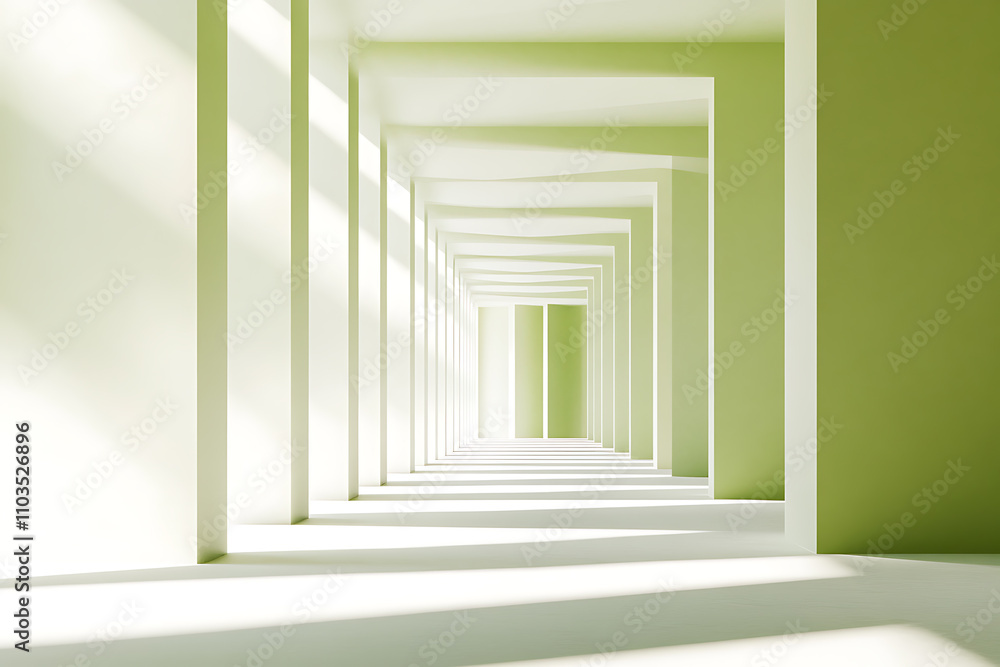 Empty Pale Green Corridor with Sunlight Empty Pale Green Corridor with Sunlight