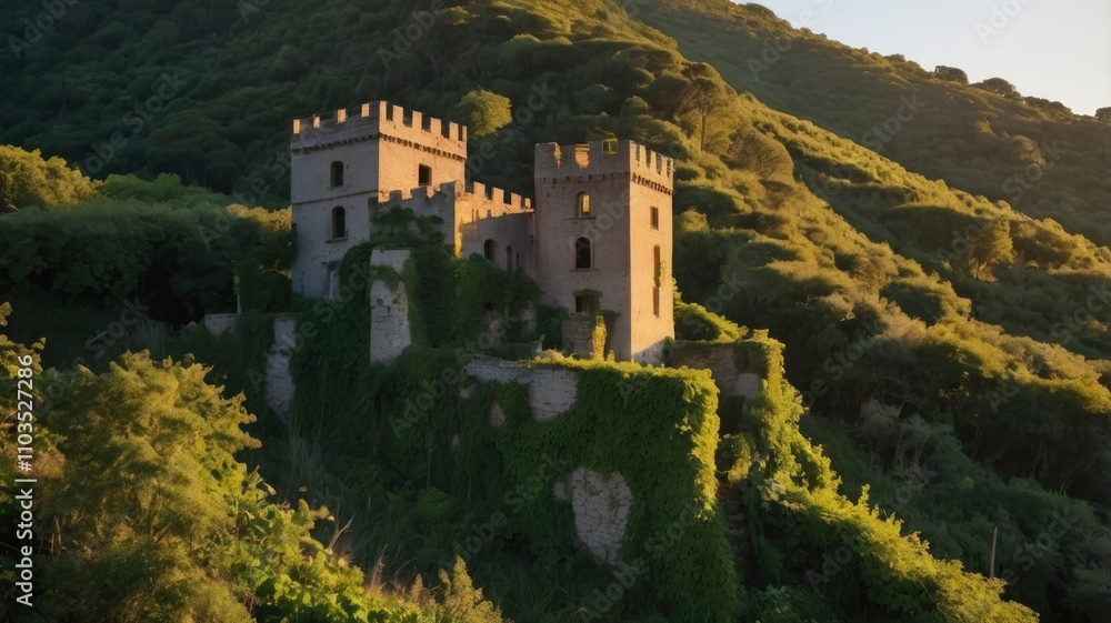 Here's a suggested , description, and keywords for your stock photo.. Sunlit Ruins of a Hillside Castle. Here's a suggested , description, and keywords for your stock photo.. Sunlit Ruins of a Hillside Castle.