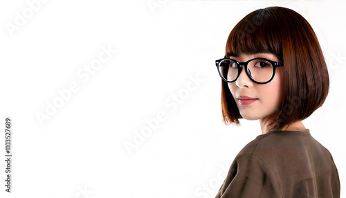 メガネをかけた日本人の笑顔の女の子	
