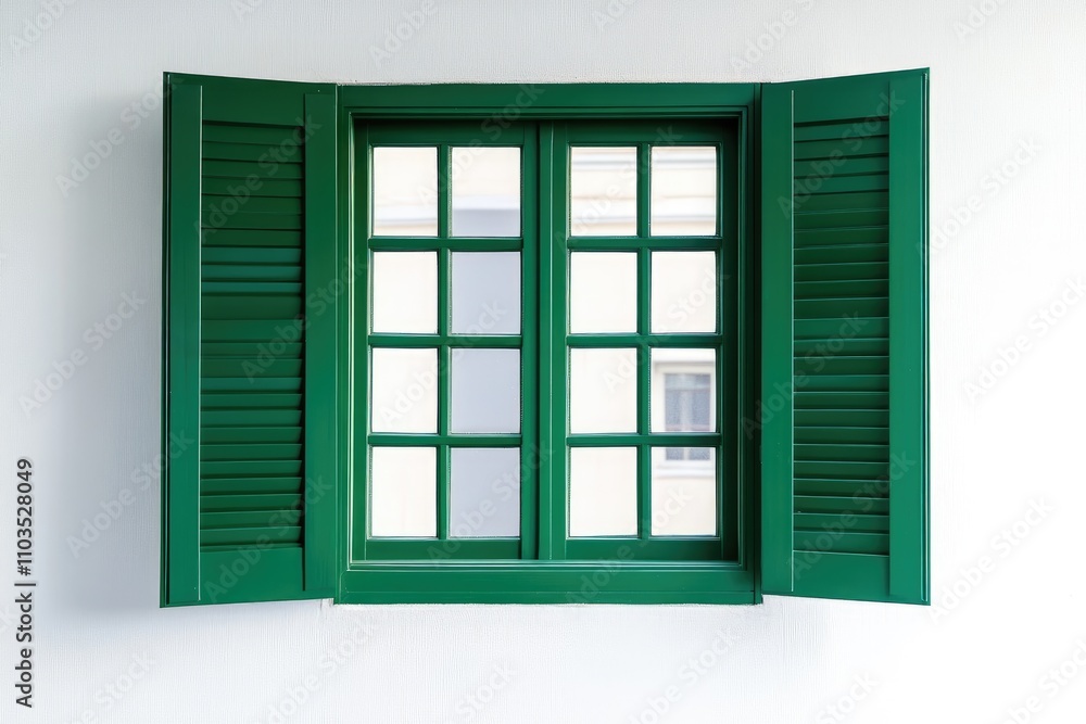 Obraz premium Green window shutters on a white wall