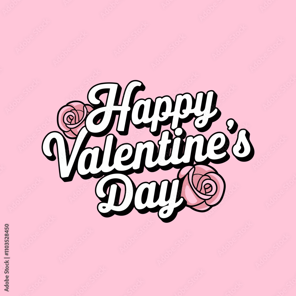 Fototapeta premium Happy Valentine's Day Script with Roses