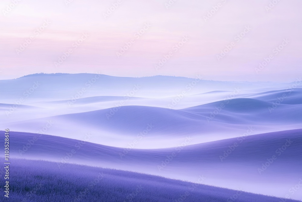 Serene Lavender Hills Enveloped In Morning Mist Serene Lavender Hills Enveloped In Morning Mist