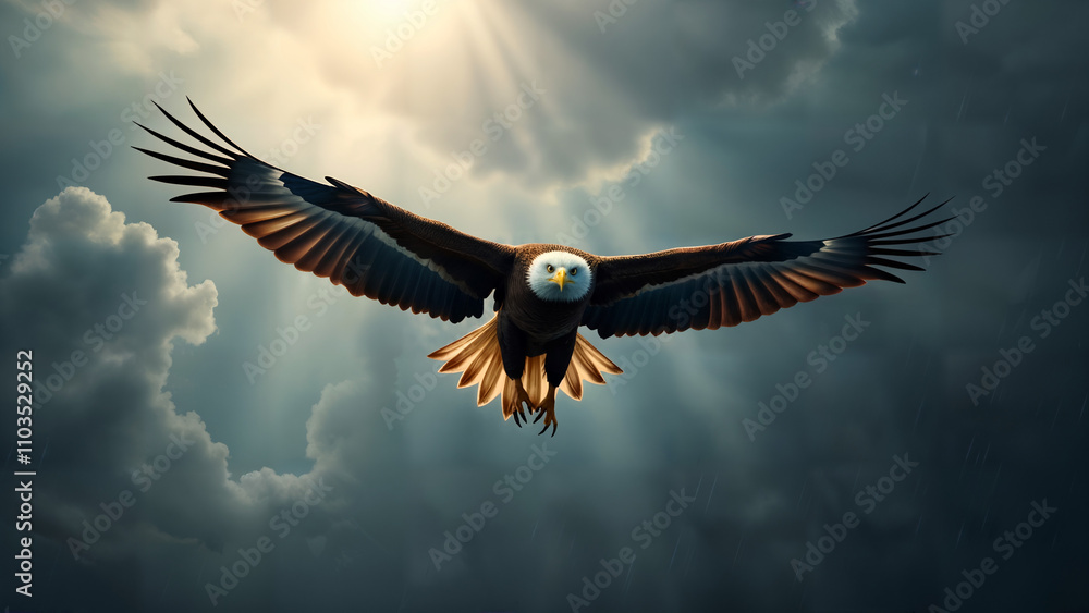 Fototapeta premium Majestic Eagle Soaring Amidst a Storm