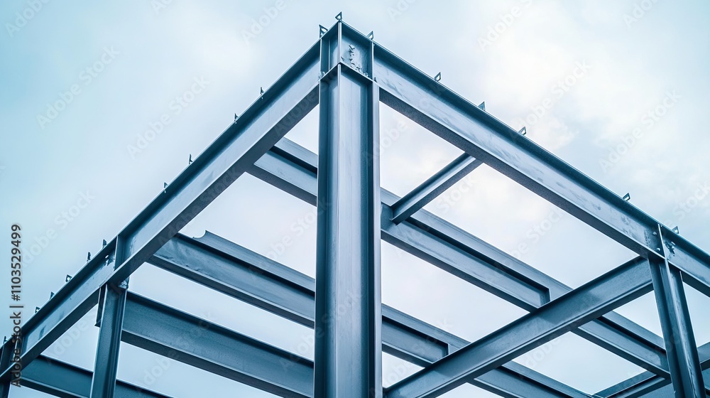 Modern Steel Structure Framework Against a Cloudy Sky Background Modern Steel Structure Framework Against a Cloudy Sky Background
