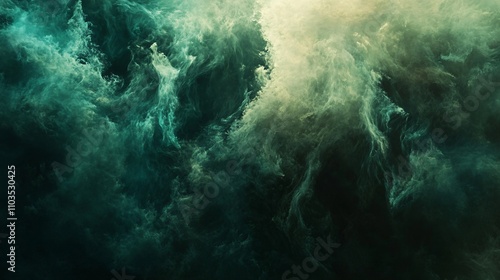 Ethereal Green and Blue Smoke Cloud Abstract Background