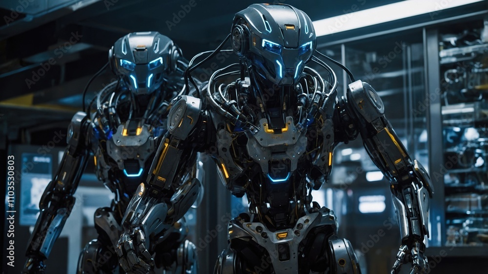 Futuristic Humanoid Robots in High-Tech Environments