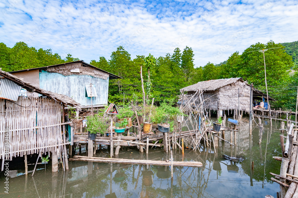 bamboo huts at fishermans village Kalak Khok at the island of Koh Chang in the Mangroves bamboo huts at fishermans village Kalak Khok at the island of Koh Chang in the Mangroves